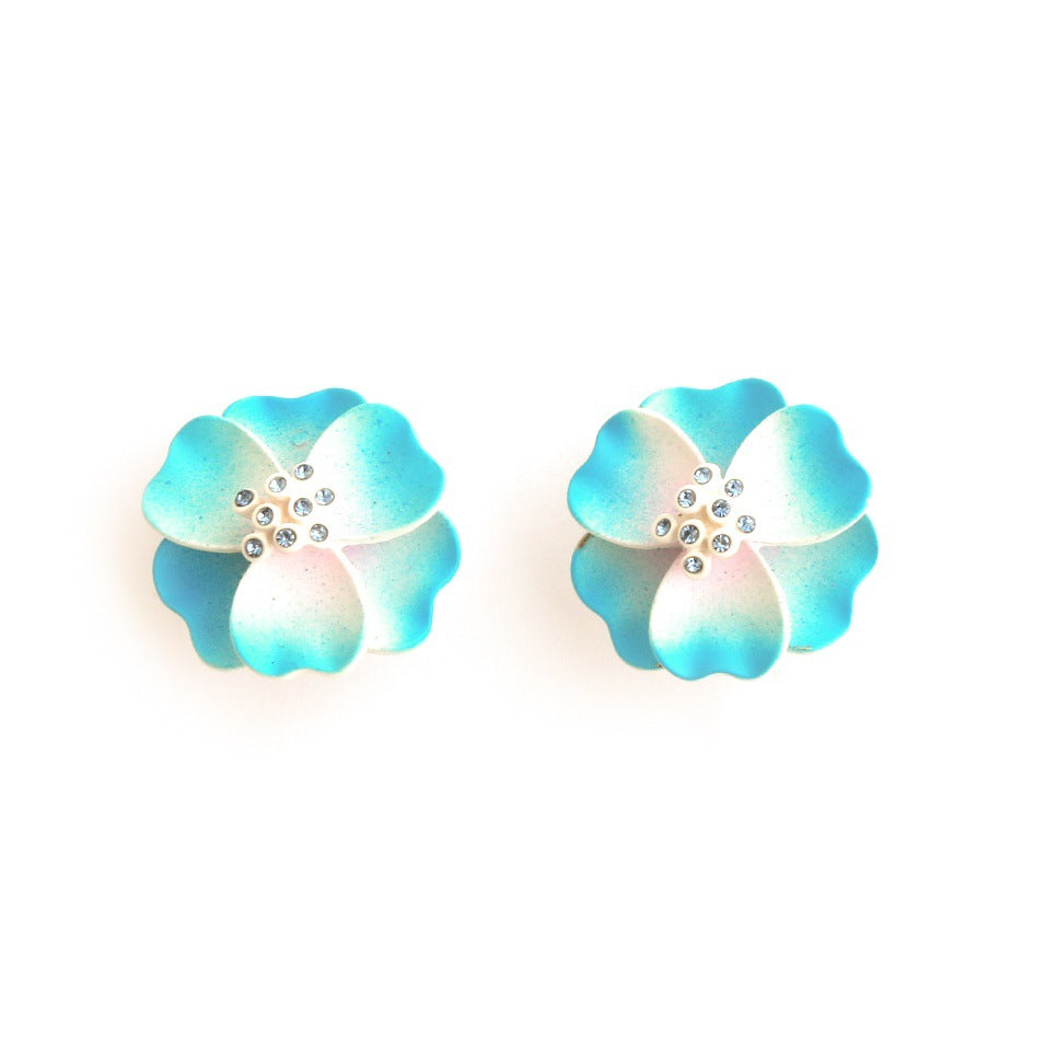 Real Gold Gaanized Enamel Diamond Retro Earrings