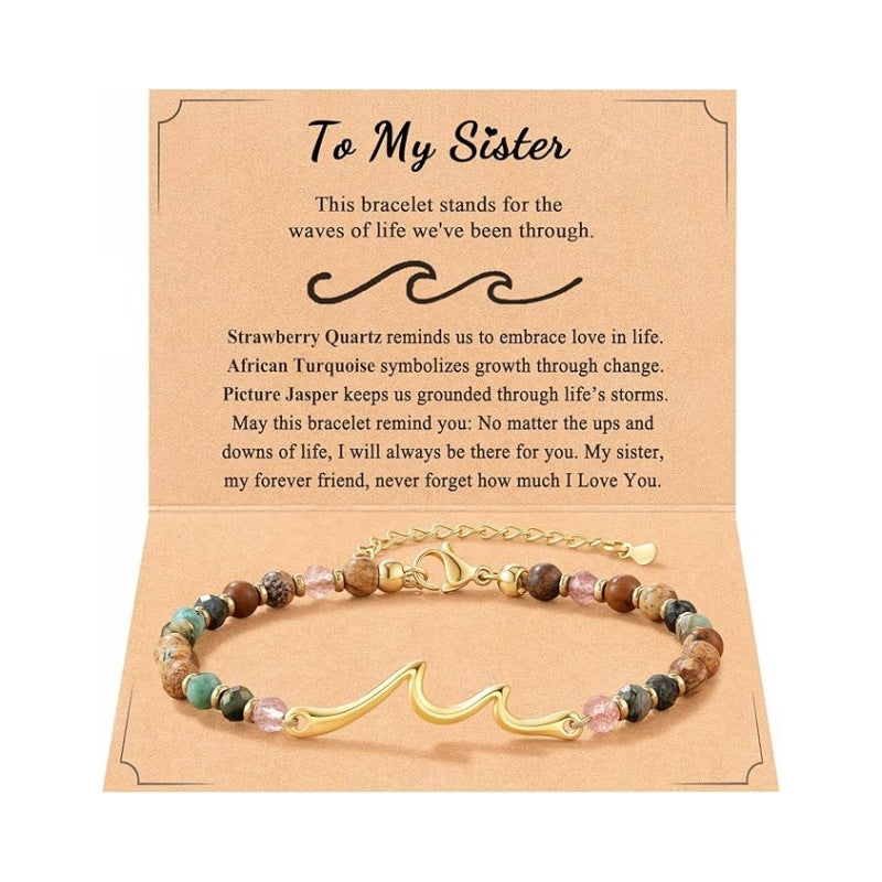 Women's Natural Stone Beaded Cross Lobster Buckle Adjustable Band Bracelet