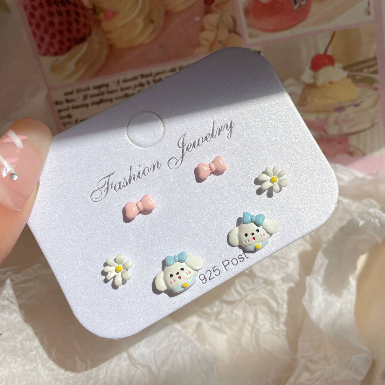 Cute Cartoon Cat Peach Heart Three-piece Set Funny Exquisite Earrings