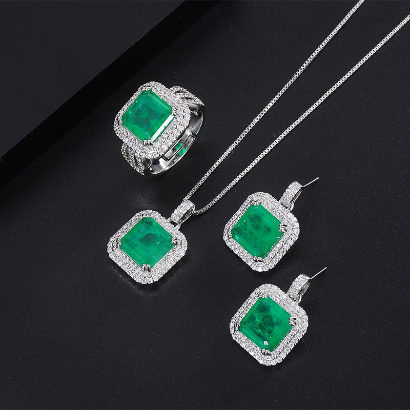 Women's Live Broadcast Micro Rhinestone Artificial Emerald Jewelry Set