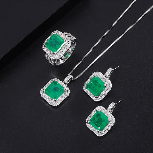 Women's Live Broadcast Micro Rhinestone Artificial Emerald Jewelry Set