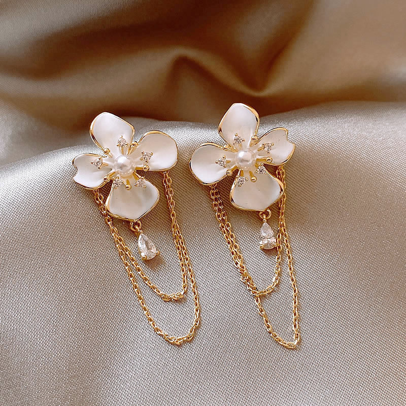 Pearl Flower Tassel Niche Temperament Atmosphere Affordable Earrings