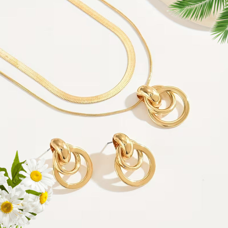 Simple Geometric Spiral Circle With Chain Like Flat Jewelry Set