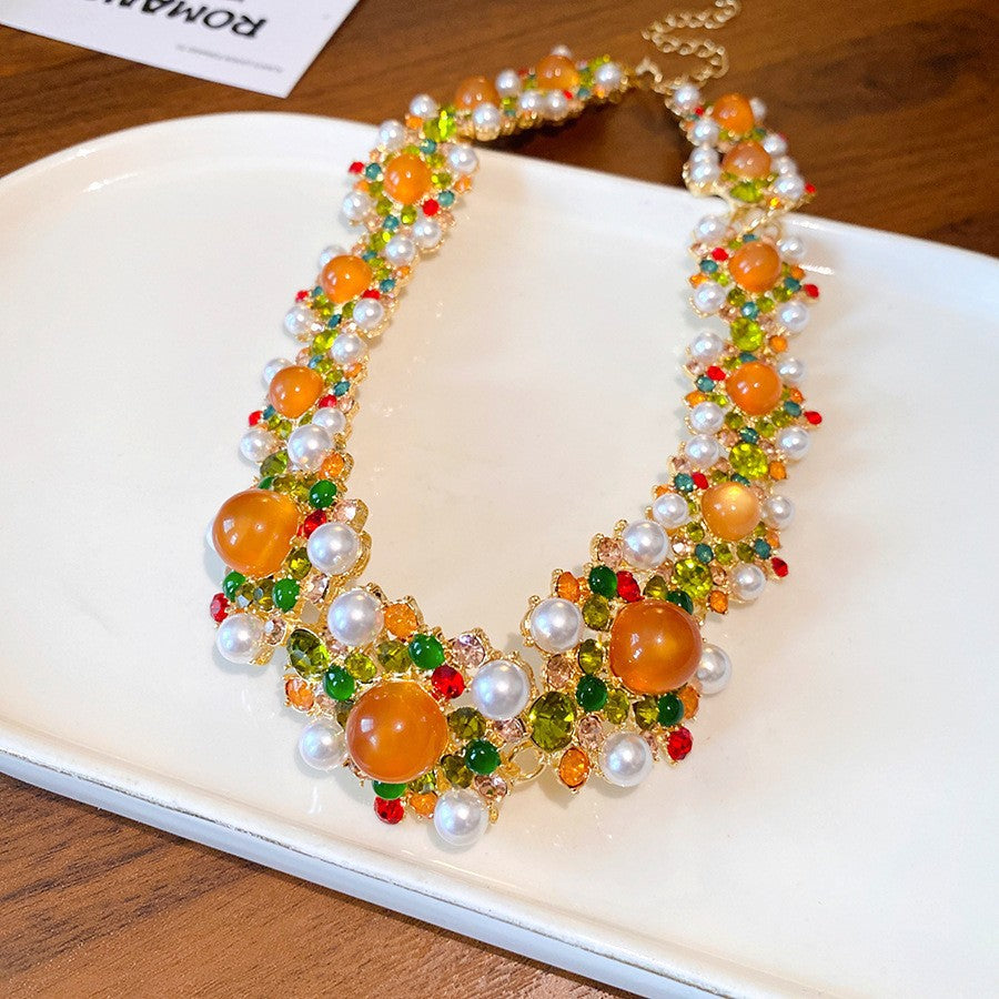Square Stitching Palace Style Exquisite Clavicle Chain Middle Necklaces