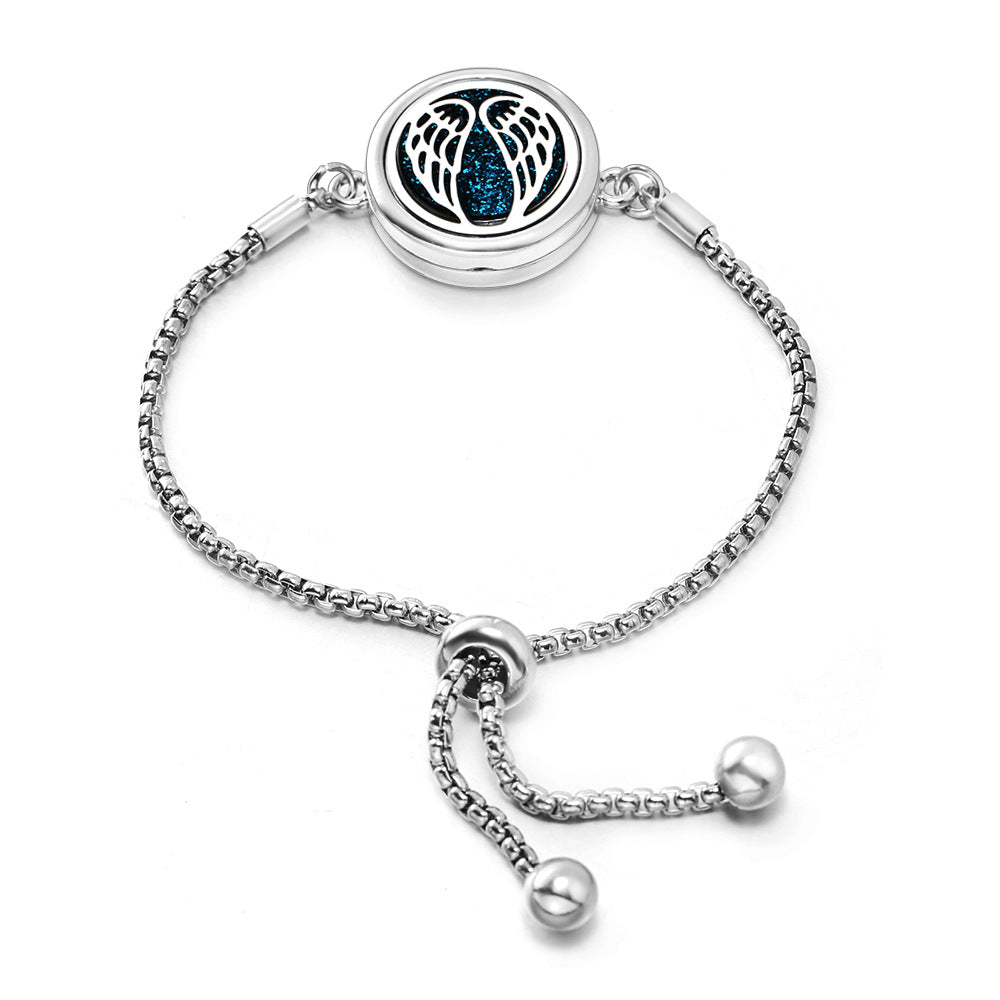 Fashion Angel Wings Box Essential Oil Diffuser Stainless Steel Adjustable Bracelet