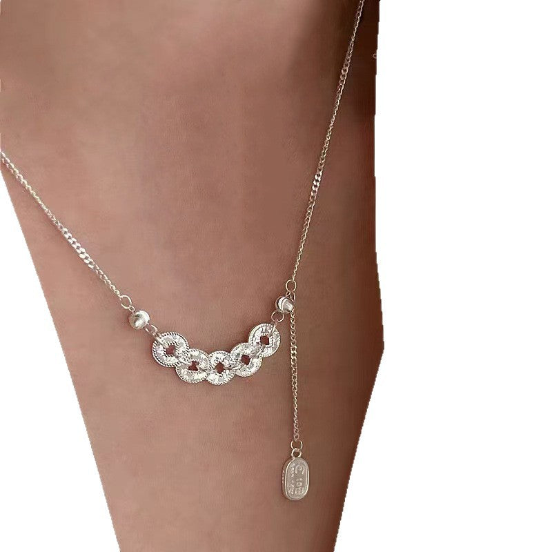 Women's Sier Lucky Beads Bowknot Clavicle Chain Light Luxury Minority High-grade Necklace