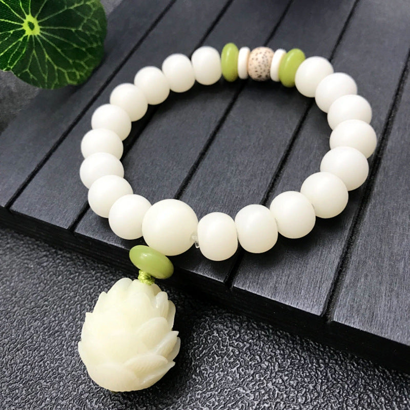 Style White Jade Bodhi Root Original Ecology Seed Buddha Beads Bracelet