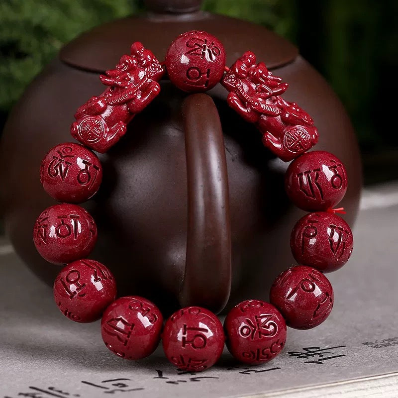 Women's & Men's Gold Sand Mantra Double Cinnabar Life Bracelets