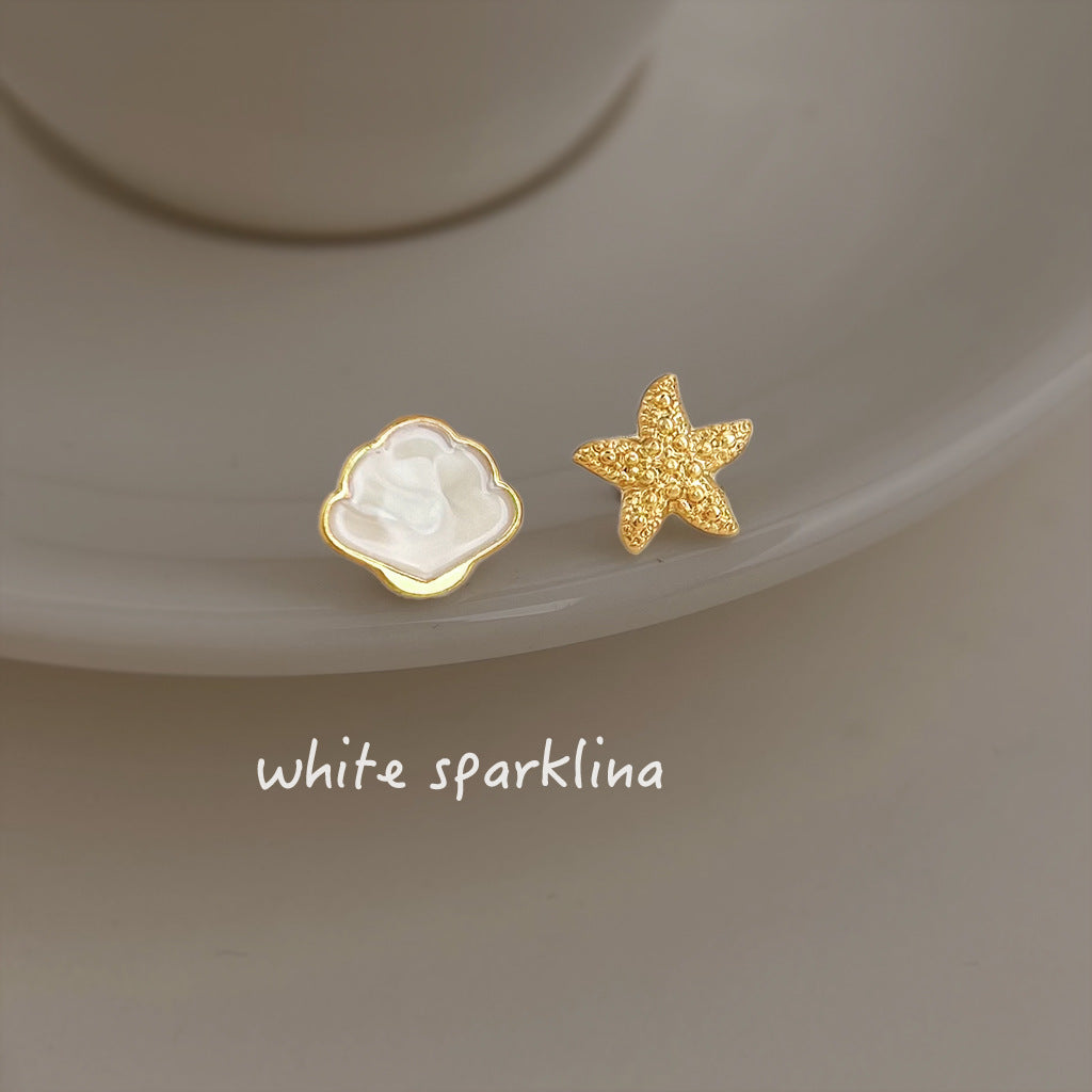 Shell Drip Glazed Asymmetric Mini Ear Fashion Commuter Versatile Earrings