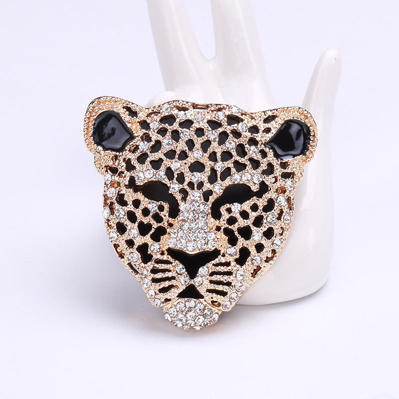 Fashion Vintage Rhinestone Leopard Head Brooch Hollow Out Brooches