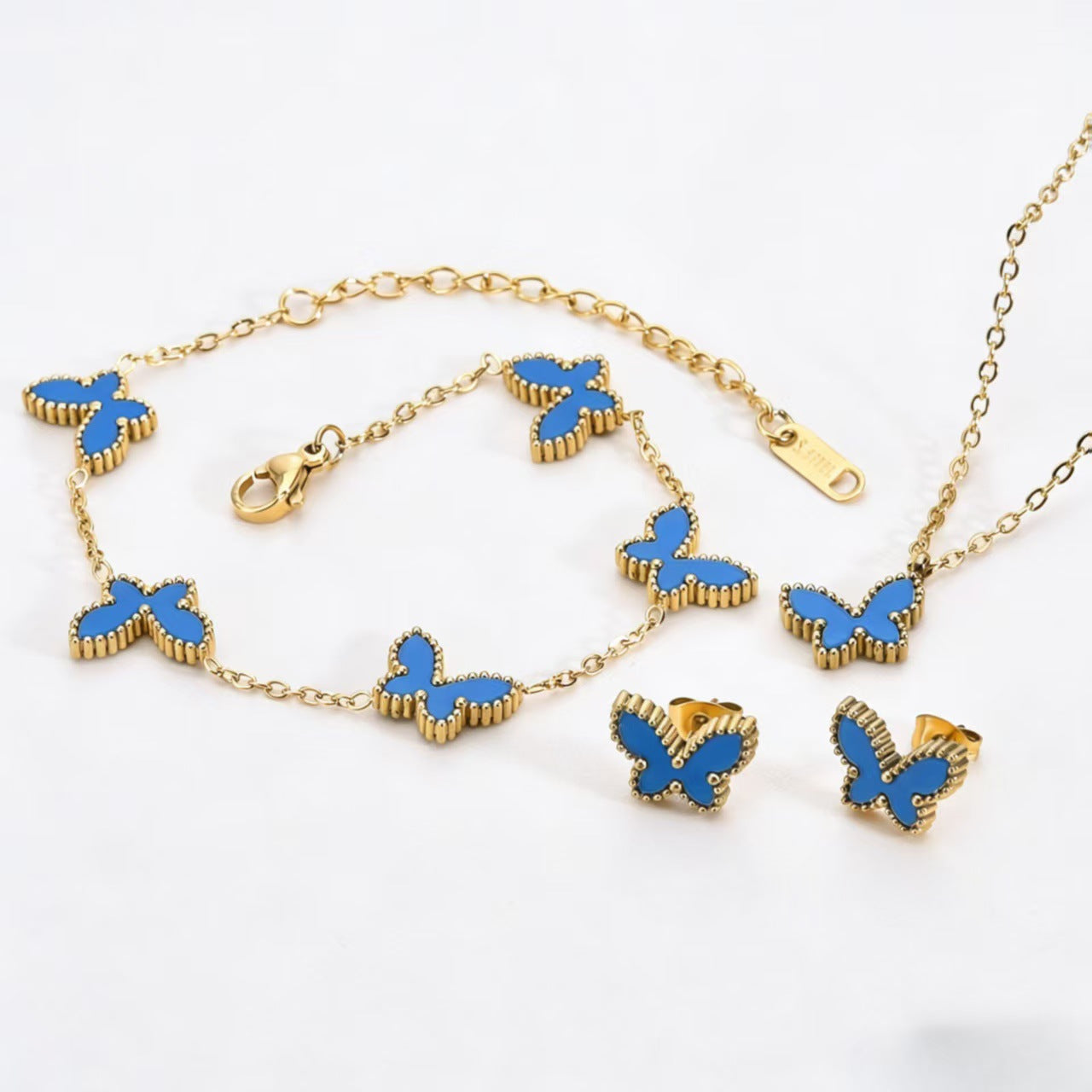 Stainless Steel Double-sided Color Fritillary Butterfly Necklace