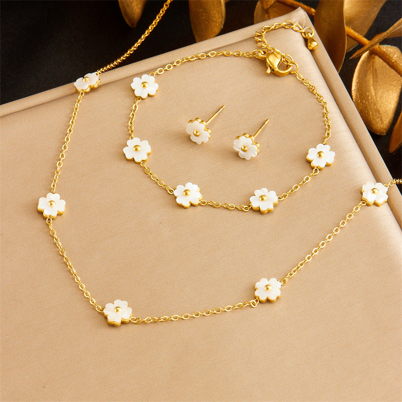 Exquisite Gold-plated Stainless Steel Love Pearl Flower Butterfly Jewelry Set