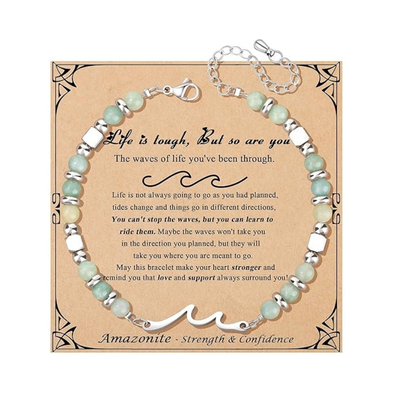 Women's Natural Stone Beaded Cross Lobster Buckle Adjustable Band Bracelet