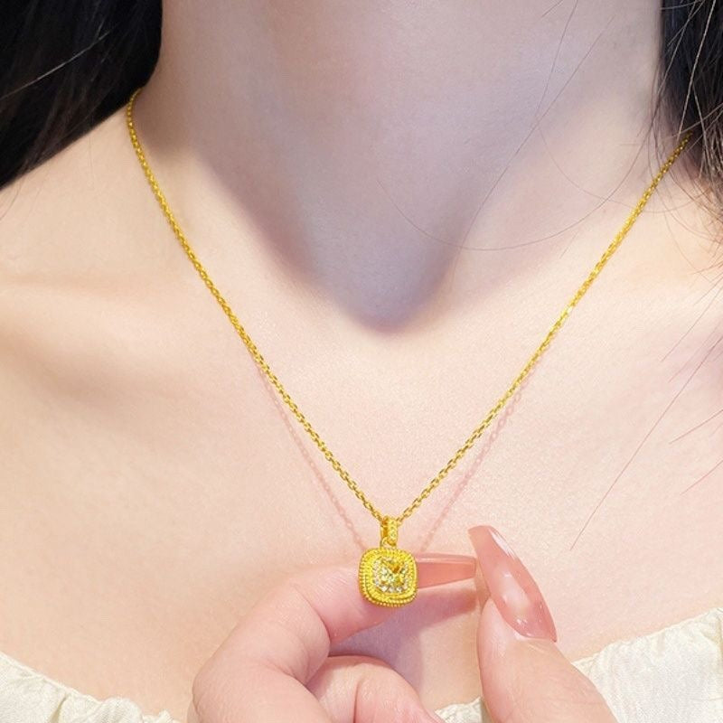 Light Luxury Super Flash Small Sugar Cube Female Citrine Necklace