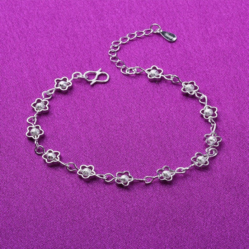 Sier Small Hollow Plum Flower Sier-plated Handmade Frosted Beads Bracelet