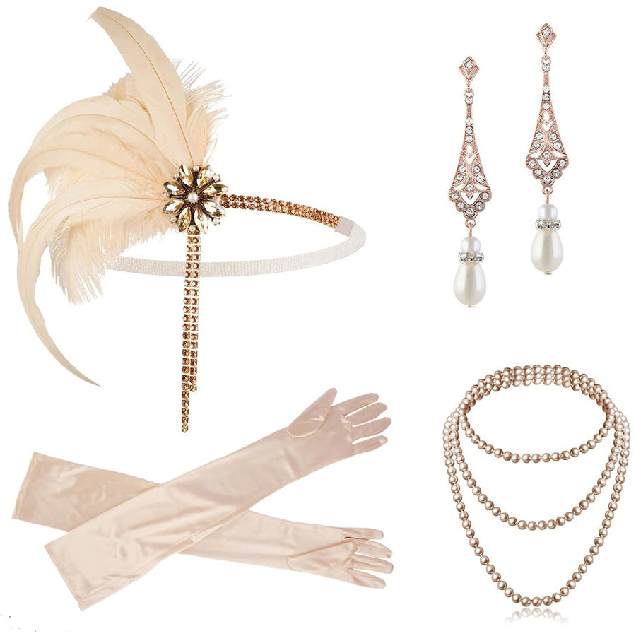 Red Feather Hair Band Masquerade Single Jewelry Set