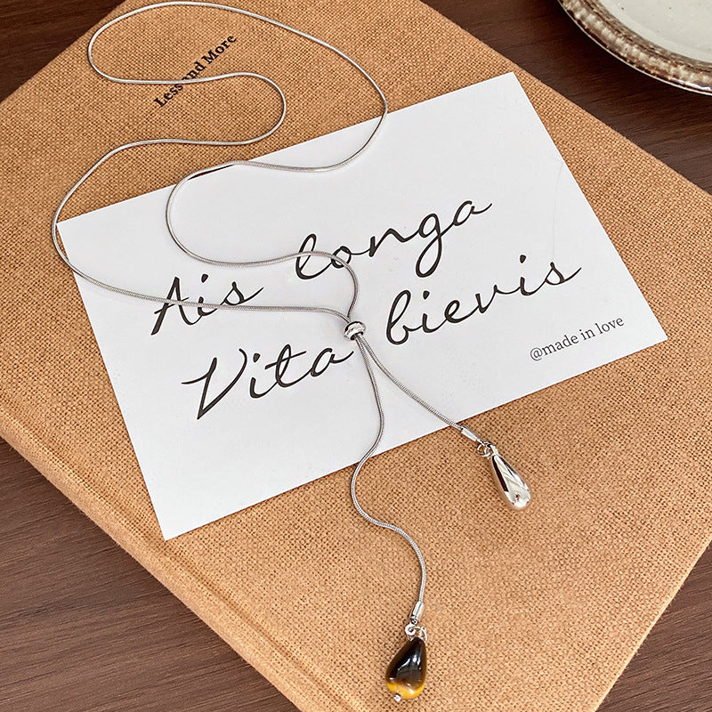 Tigereye Water Drop Pull Female Light Luxury Minority Design Sense Necklace