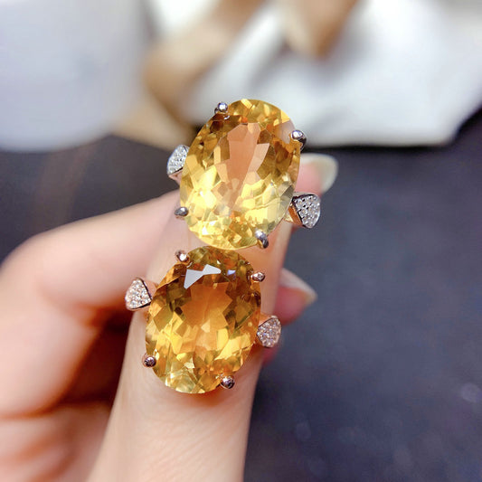 Women's Bright Yellow Diamond Imitation Natural Citrine Rings