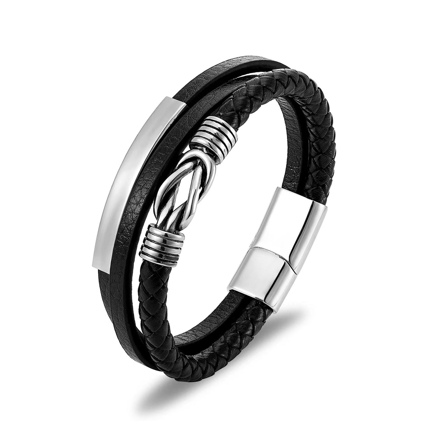 Fashion Stainless Steel Leather Korean Woven Bracelet