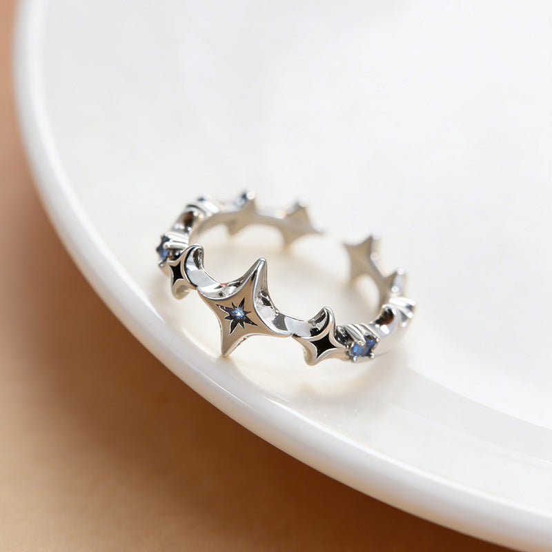 Blue Diamond Asterism Niche Design Fingertip Daily Twin Inlaid Rings