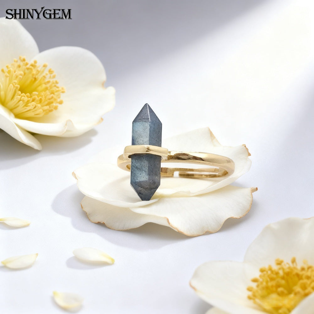 Women's Crystal Column High-grade Double-pointed Hexagonal Prism Ring