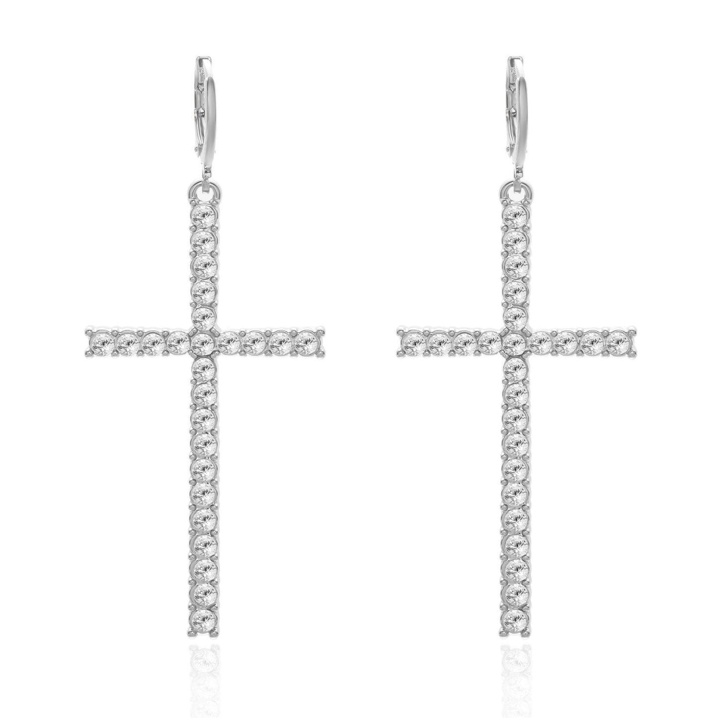 Elegant High-grade Cross Pearl Rhinestone Asymmetric Earrings