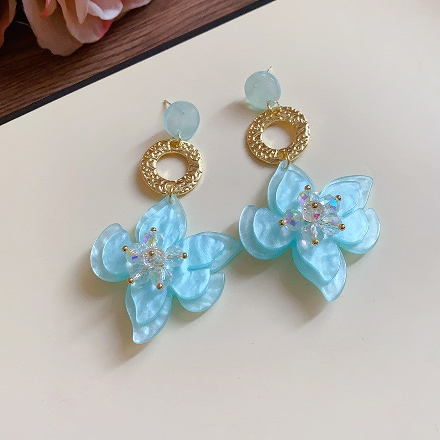Blue Crystal Butterfly Flower Fashion Simple Fresh Light Luxury High Earrings