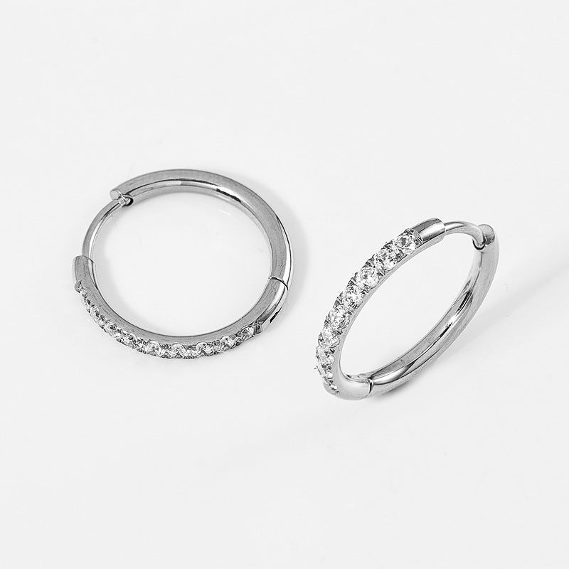 High Quality Carved Stainless Steel Studded With Zircon Titanium Earrings