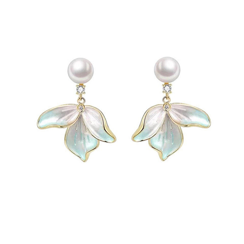 Natural Freshwater Pearl Ear Sterling Sier Needle Lily Eardrops Stud Earrings