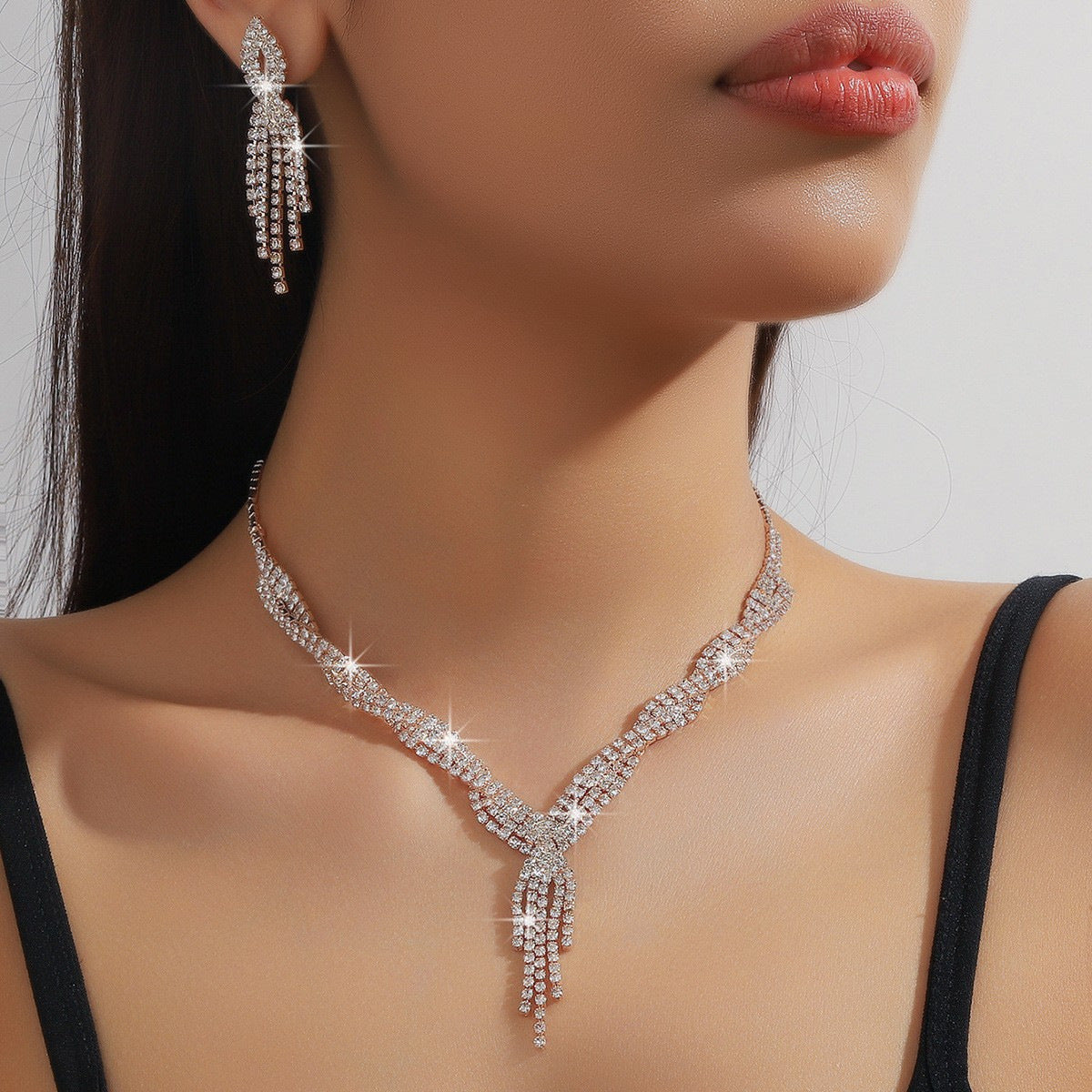Kit Zircon Wings Water Drop Wedding Dinner Party Formal Jewelry Set