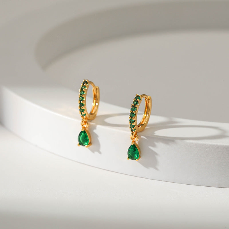 Copper Plated Gold Emerald Zircon Texture Small Drop-shaped Design Rings