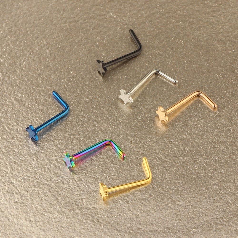 Stainless Steel Nose Five-pointed Star Curved Rod Stud Earrings