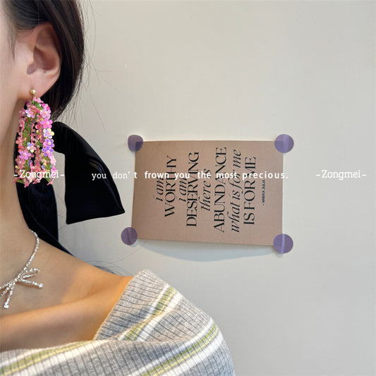 Imported Laser Flower Handmade Ear Clip Beaded Combination Earrings