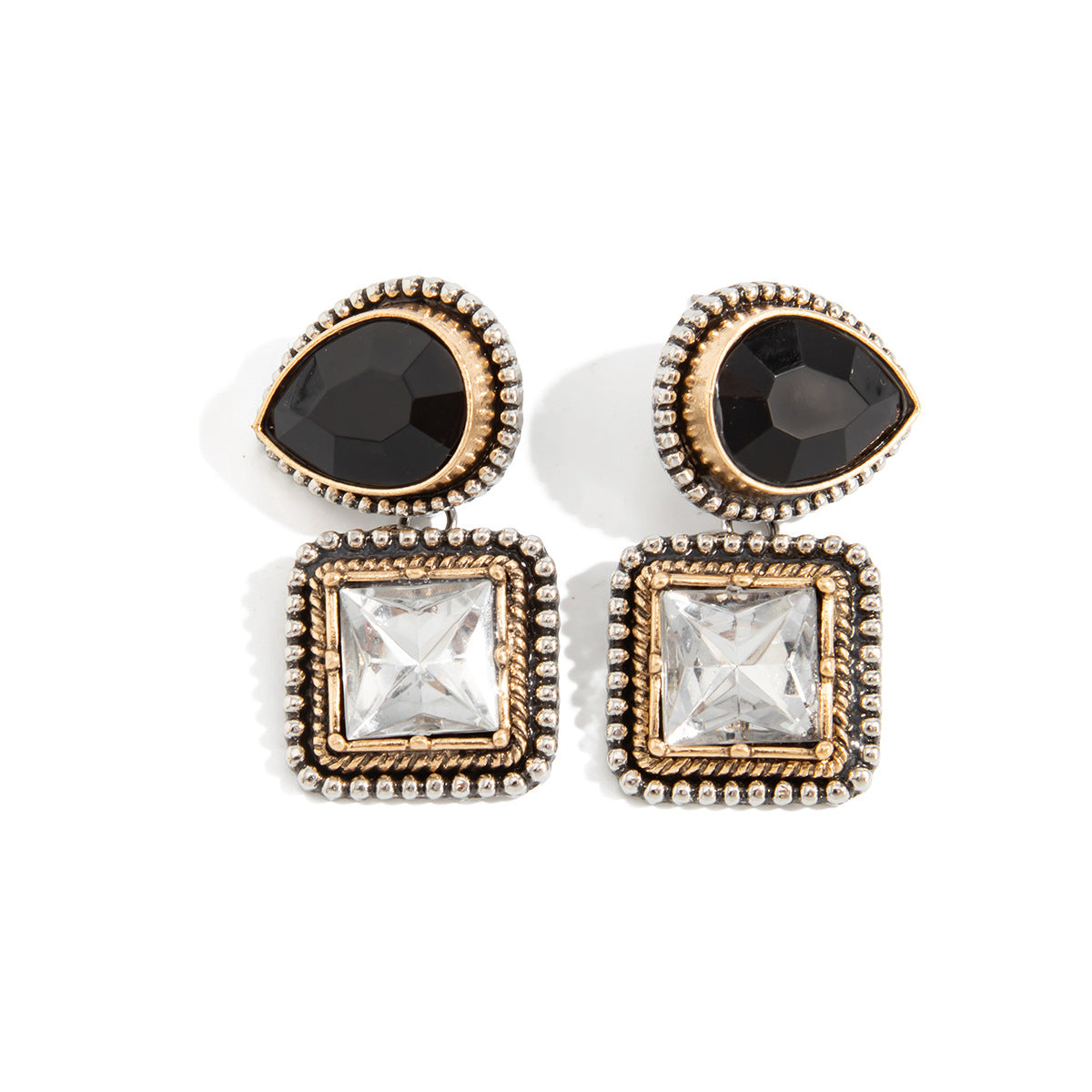 Style Vintage Metal Water Drop Square Light Luxury Minority Geometric Stud Earrings