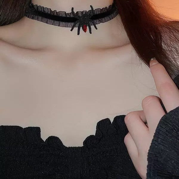 Halloween Spider Lace Fabric Rose Flower Dance Party Dark Collar