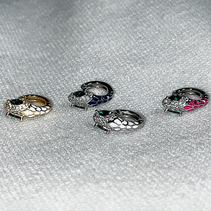 Small Super Shiny Colorful Green Eyes Snake Niche Hot Ear Stud Earrings