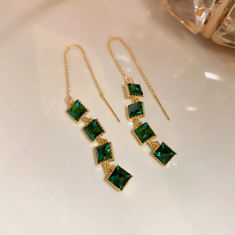 Needle Vintage Emerald Rhinestone Fashion Special Interest Light Earrings