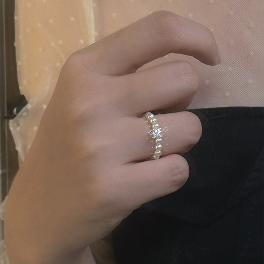 Women's Cube Moissanite Pearl Elastic Design Light Rings