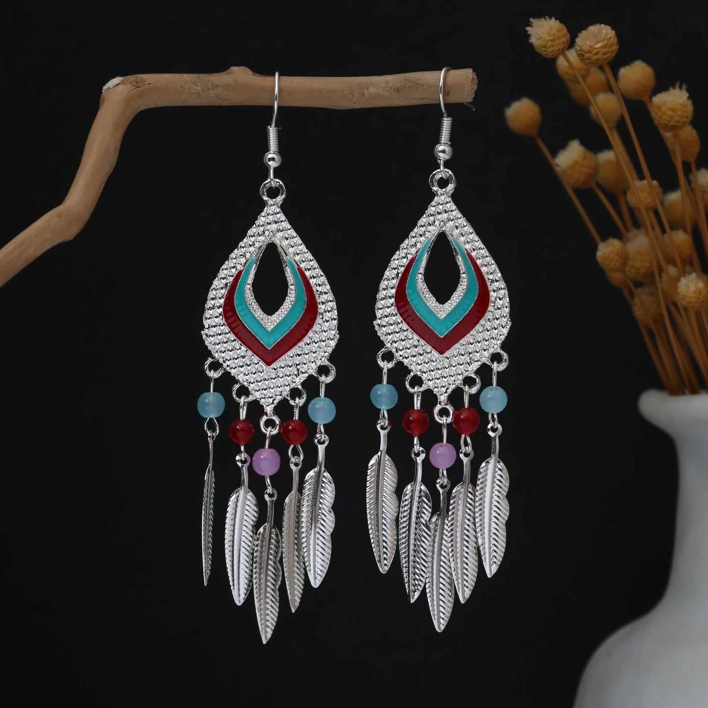 Personalized Ethnic Style Miao Sier Geometric Colorful Rings