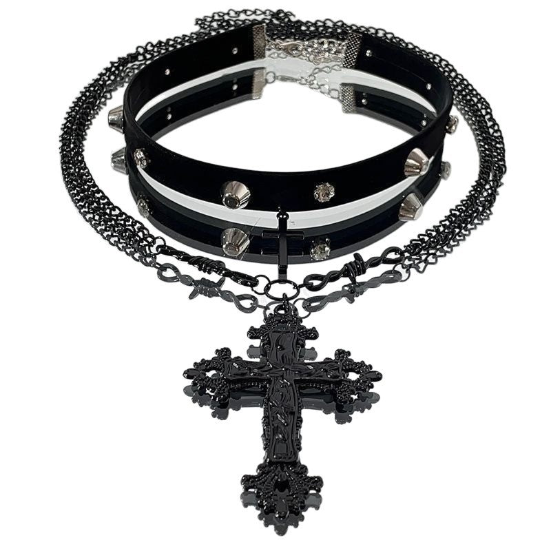 Cross Dark Hot Style Leather Rivet Punk Clavicle Collar