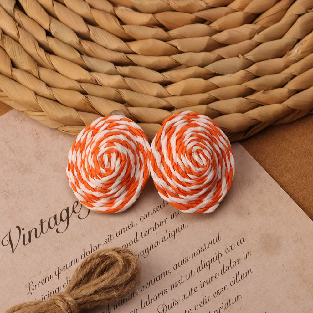 Retro Beach Vacation Bohemian Grass Rattan Woven Female Temperament Long Earrings