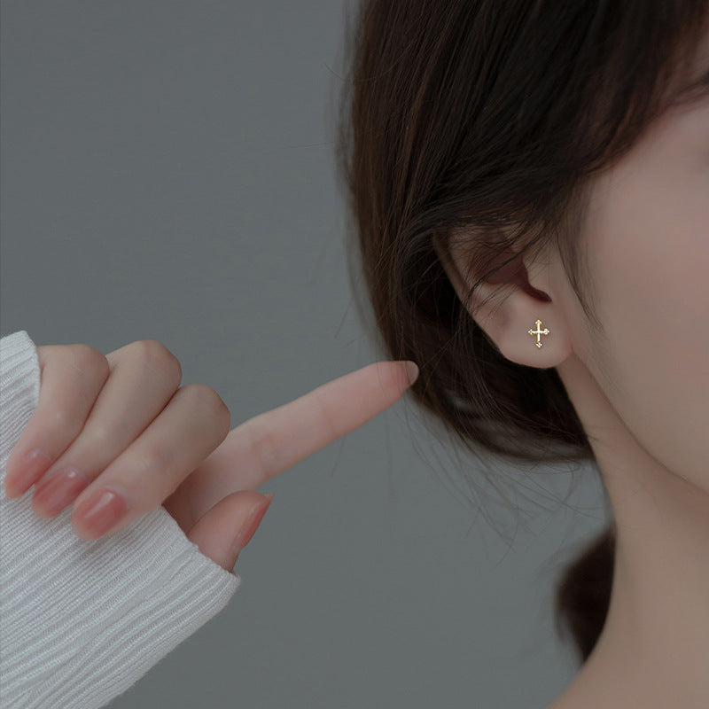 Lodge Sier Cross Korean Style Simple Fresh Temperament Earrings