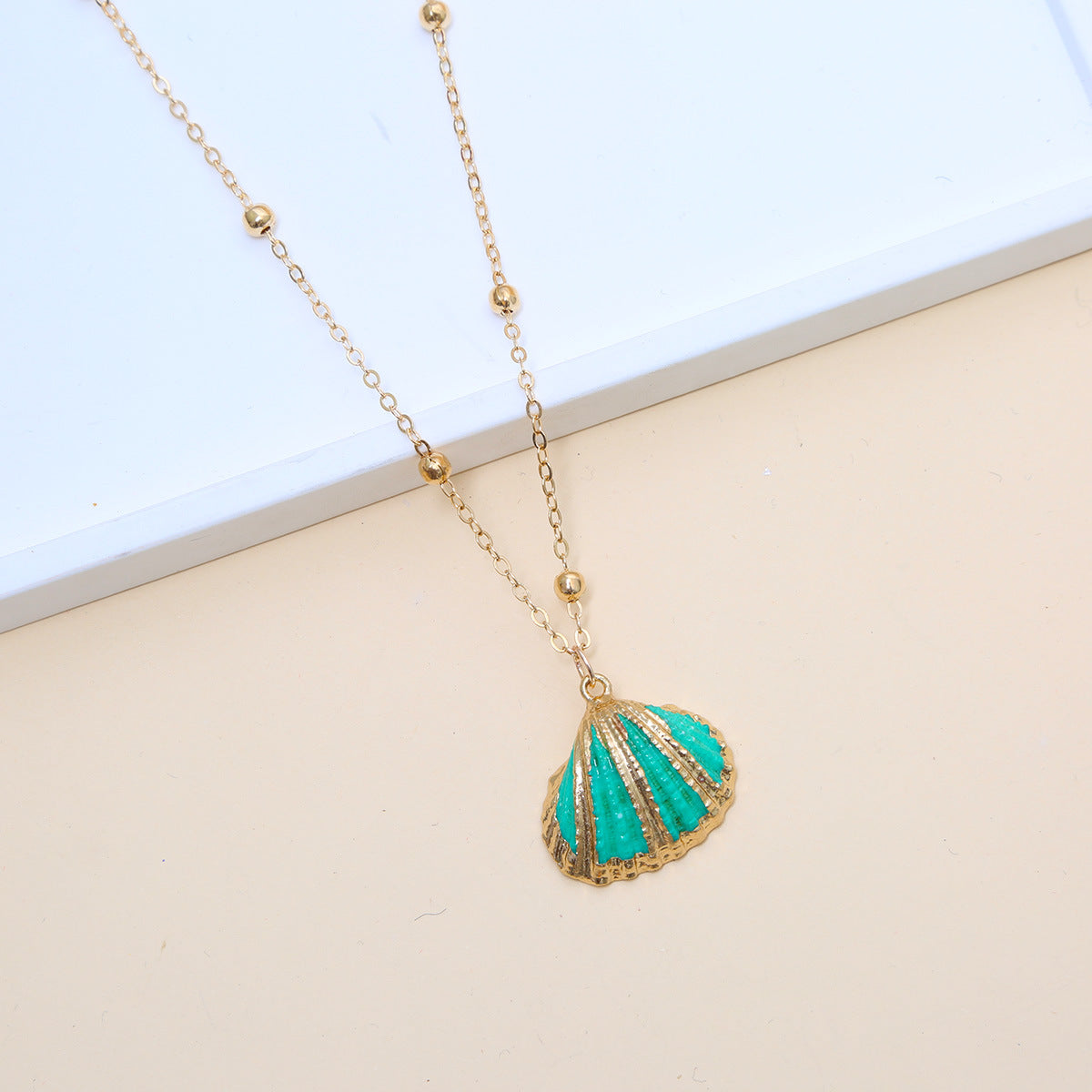 Ball Bead Chain Natural Shell Electroplated Necklace