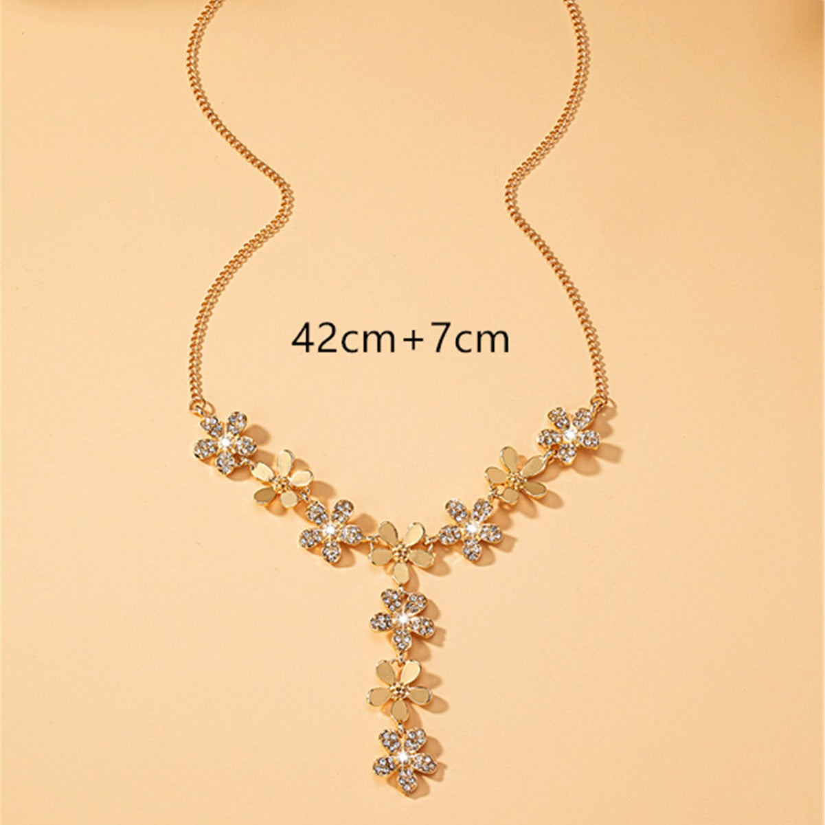 Women's Full Diamond Flower Temperament Twin Double Necklaces