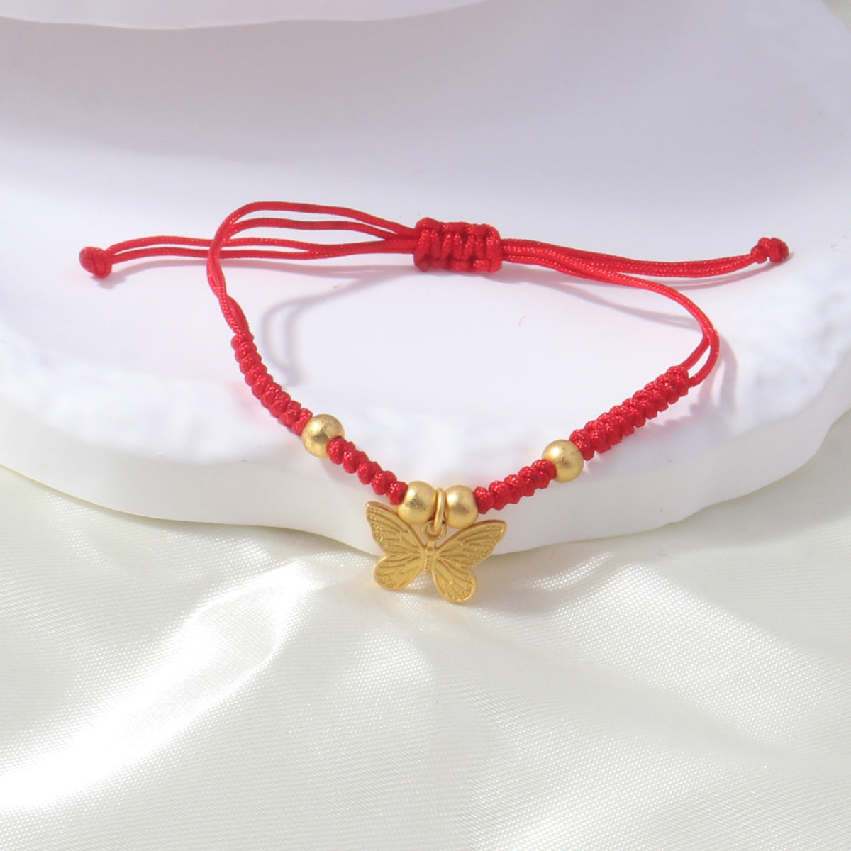 Braided Red Rope Auspicious Language Butterfly Fortune Cat Safe Joy Bracelets