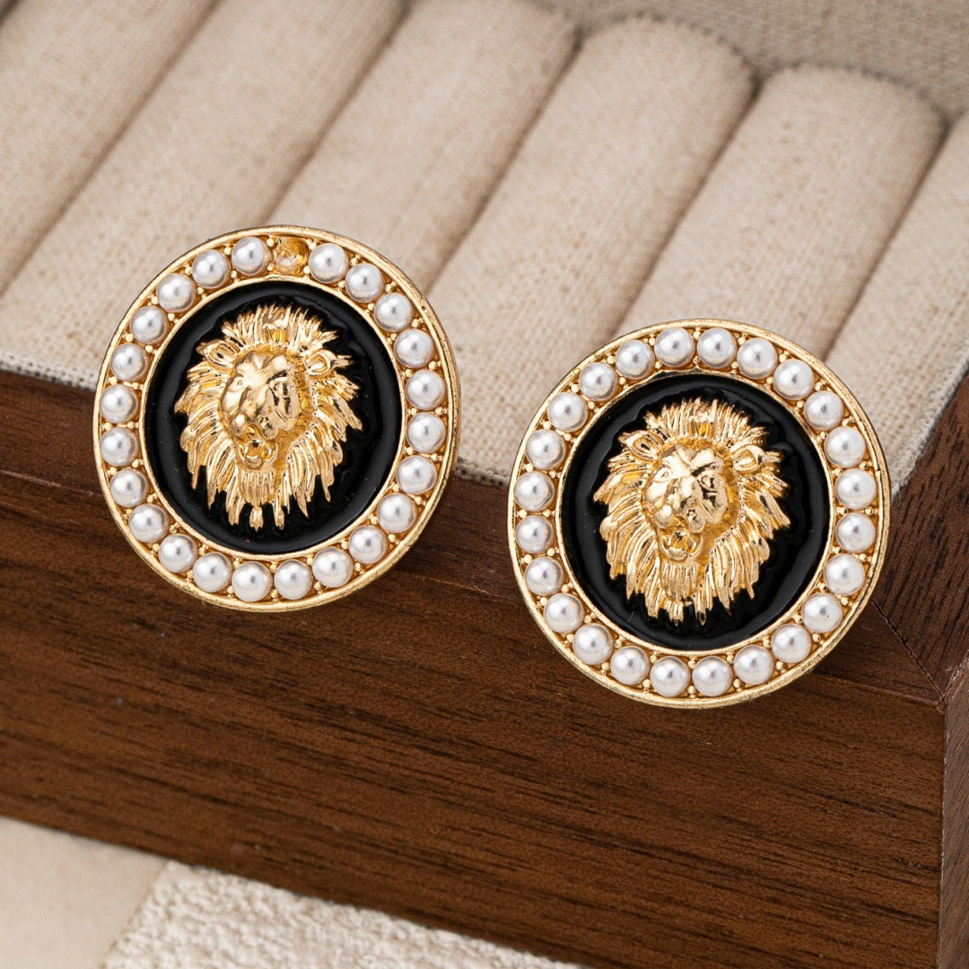 Retro Round Diamond Lion Shape Light Luxury Temperament Minority Rings