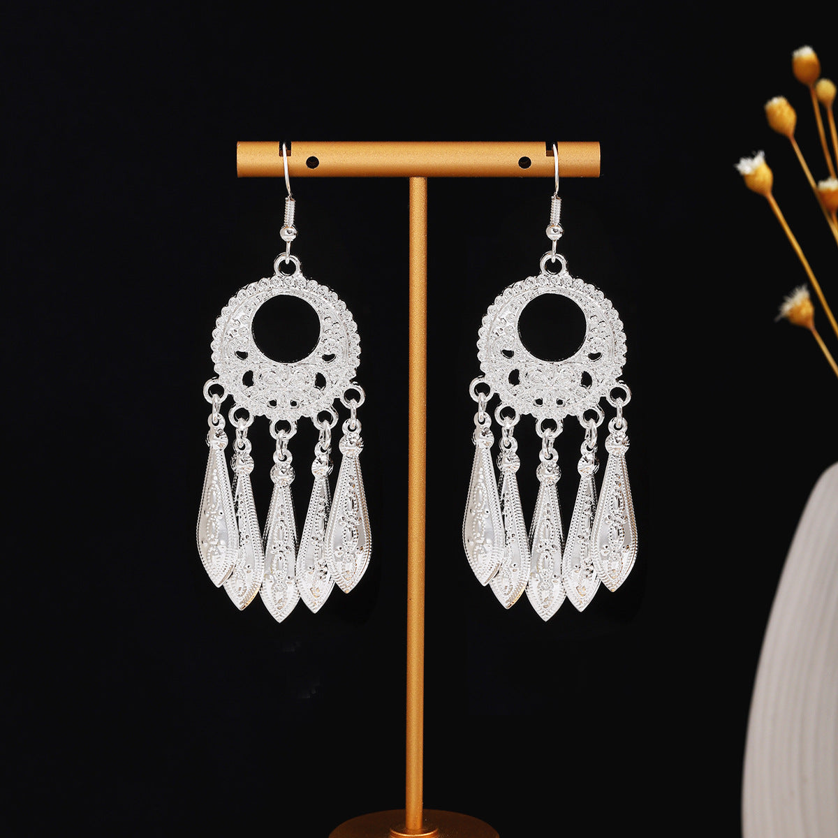 Imitation Sier Miao Minority Tourist Attractions Bohemian Exaggerated Long Leaves Earrings