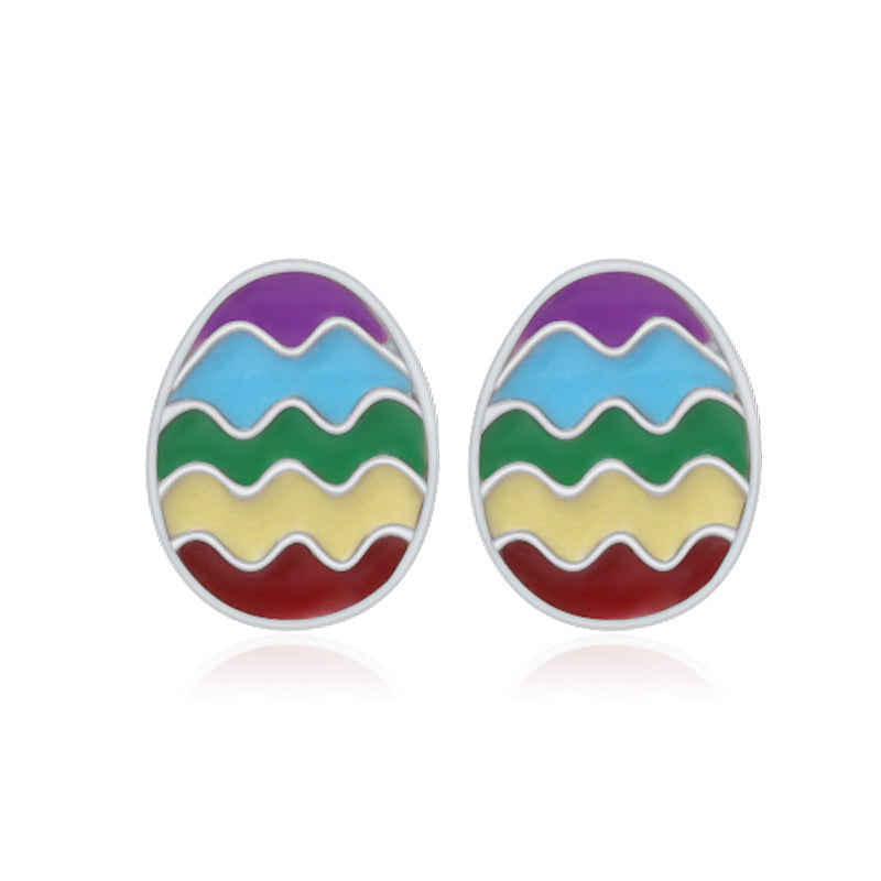 Easter Oil Dripping Alloy Egg Rabbit Earrings