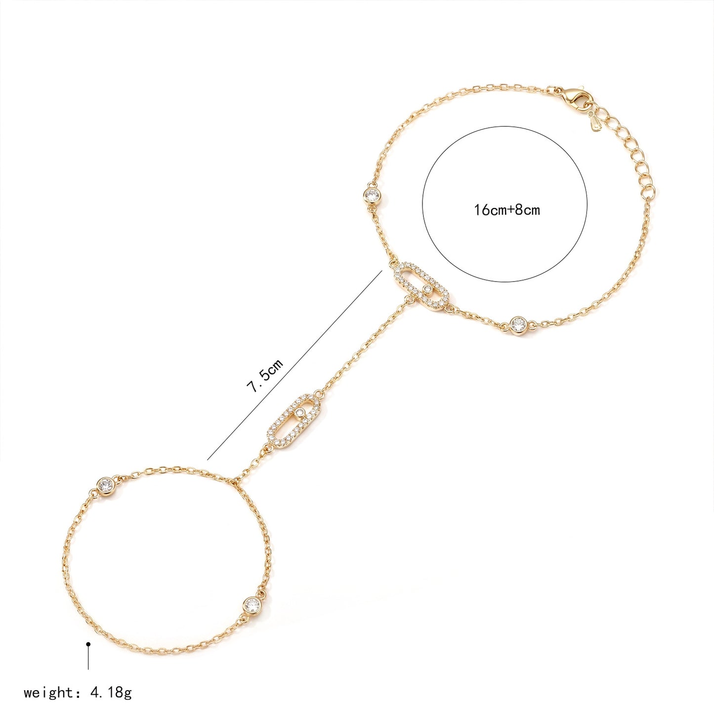 Finger Zircon Copper Plated Real Gold Simple Chain Integrated Rings