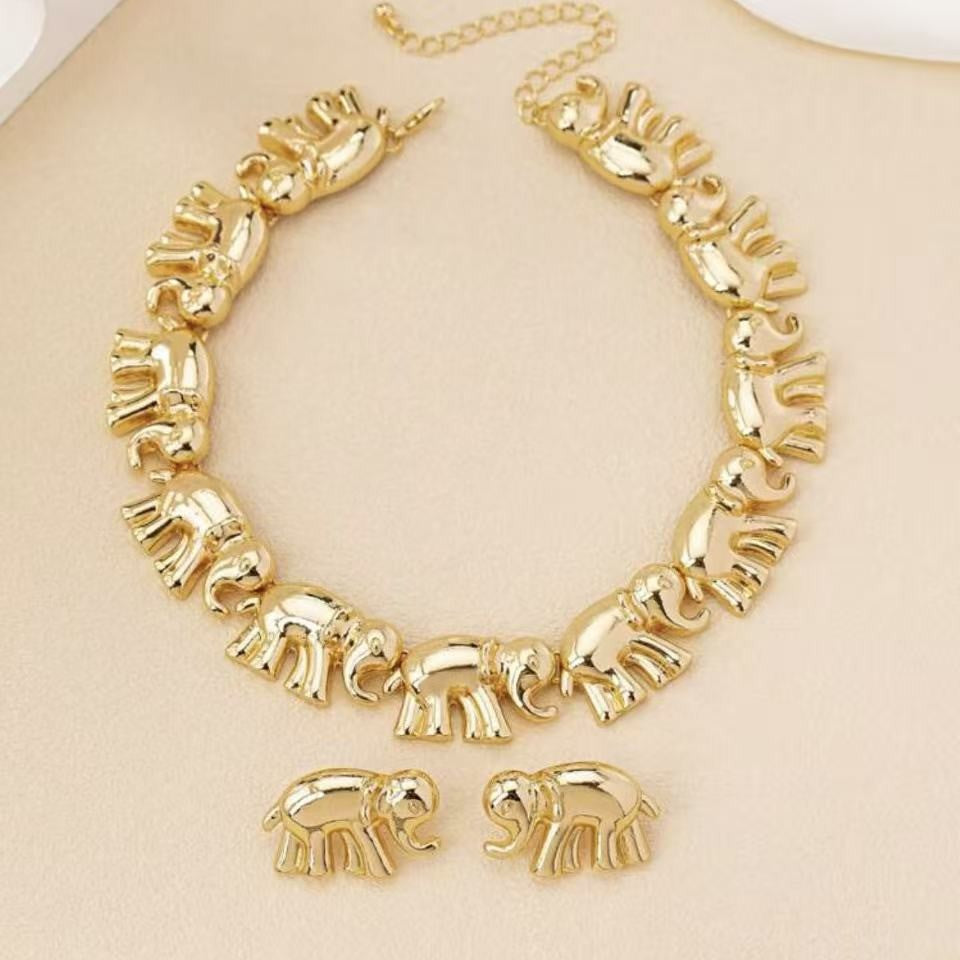 Elephant Shape Exaggerated Personalized Style Twin Necklaces